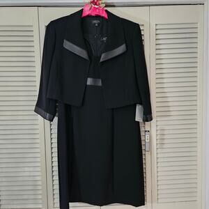 NWT Tahari ArthurSLevine 2pc Dress Suit Set Black Womens 14P Minimalist CorpChic